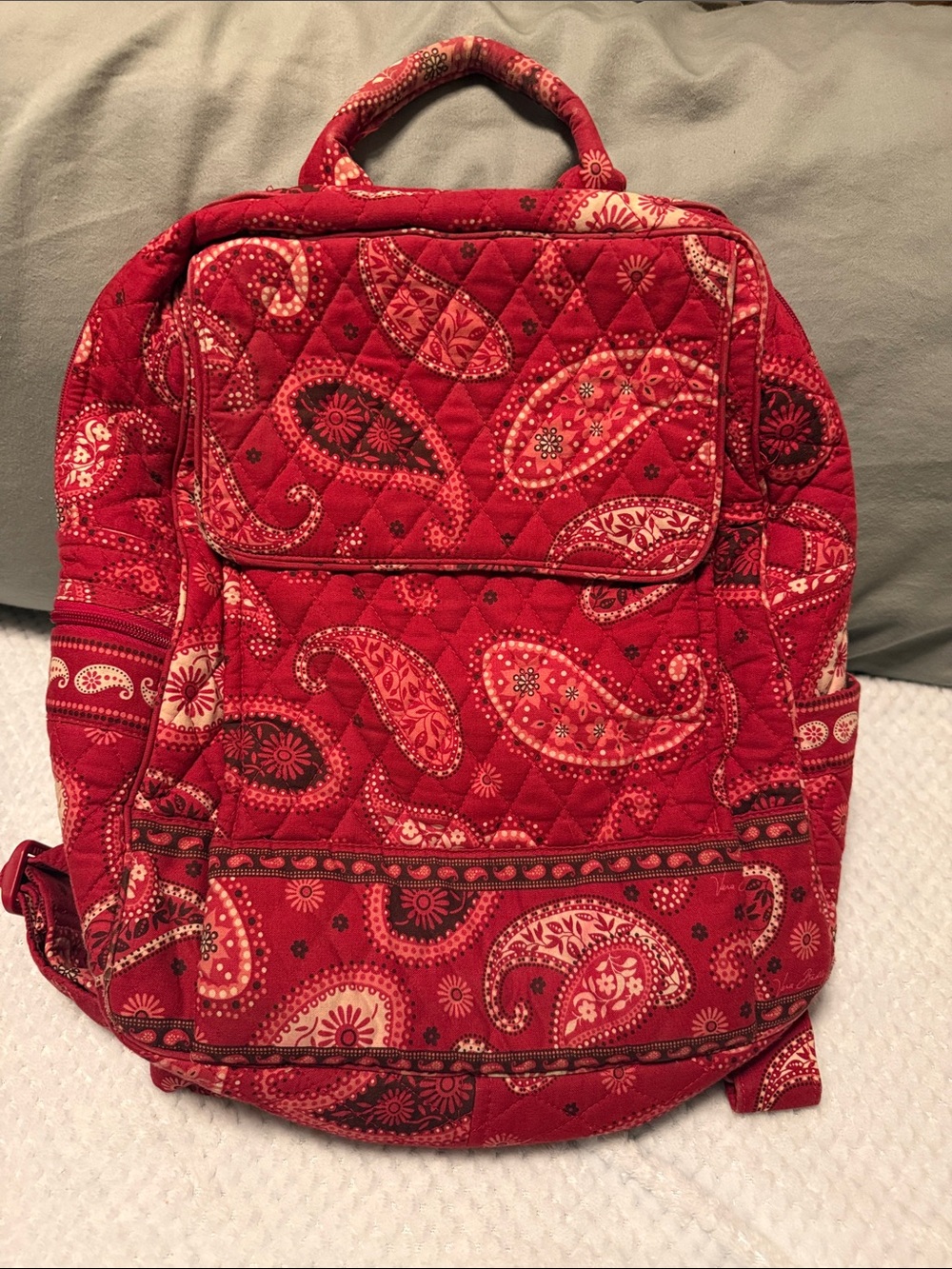 Vera Bradley Raspberry Fizz Backpack Retired 2008 Red Paisley Quilted